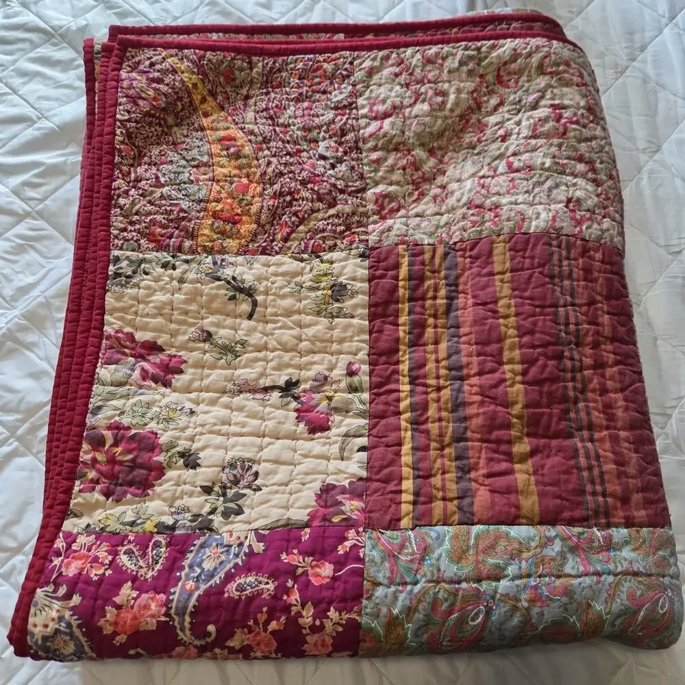 Pottery Barn Georgia King Quilt 100% Cotton Patchwork Cottagecore Shabby Chic